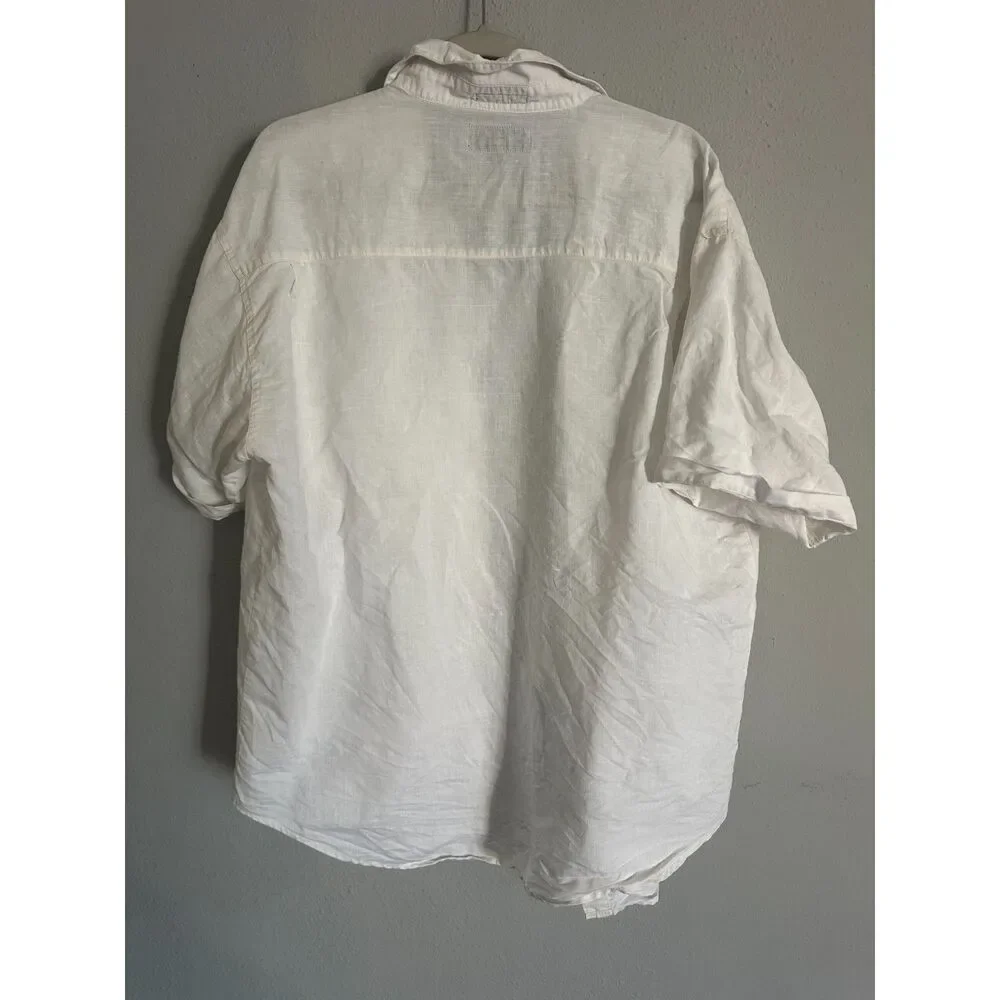 Robert Stock Men's L White Ramie Cotton Button Up Shirt Short Sleeve Beach - Picture 6 of 8